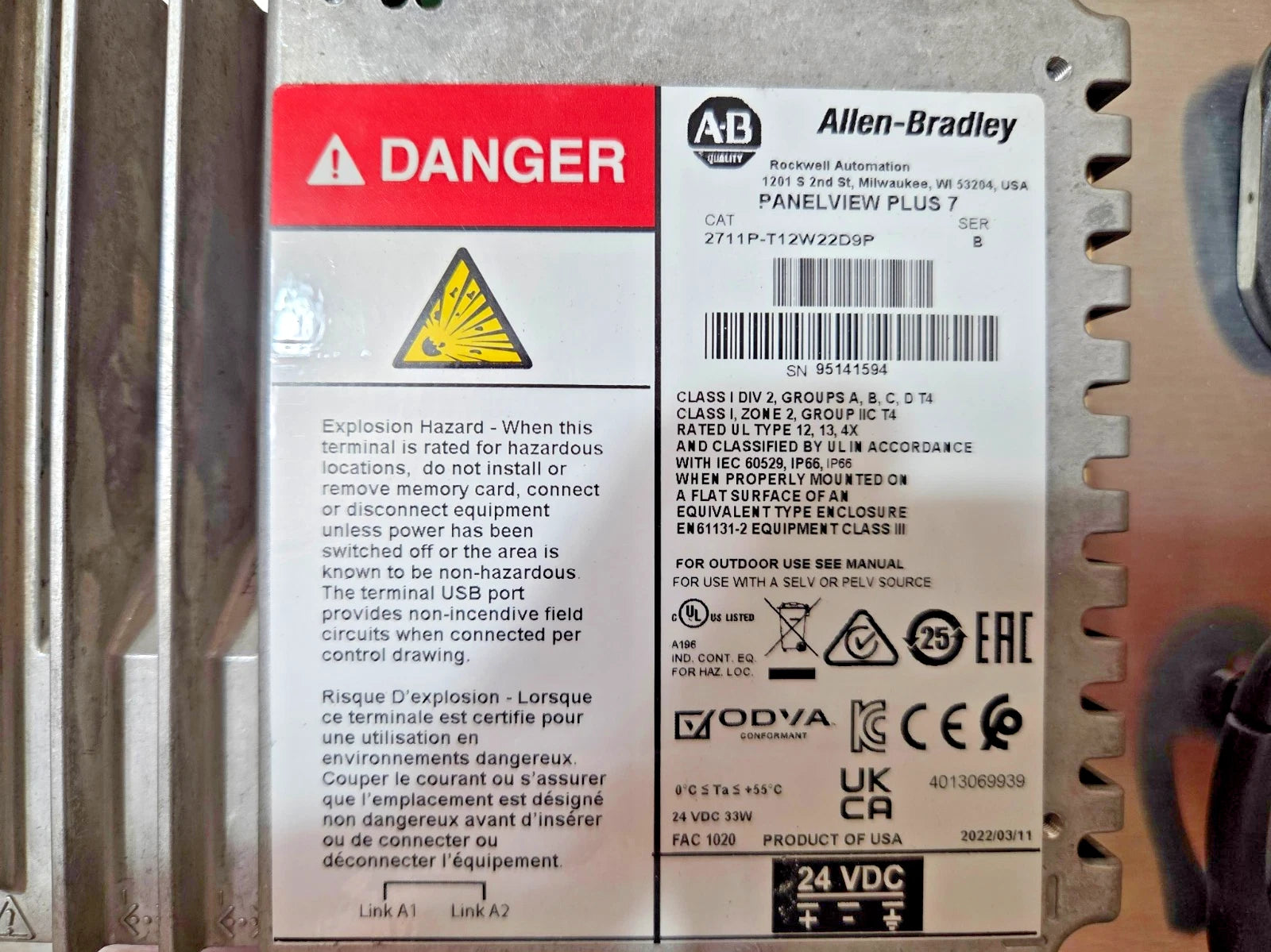 Allen-Bradley 2711P-T12W22D9P PanelView Plus 7 Standard HMI Terminal