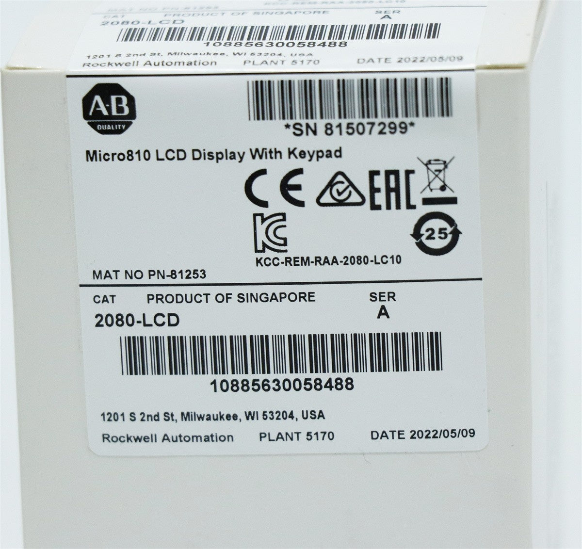 Allen-Bradley 2080-LCD Micro810 LCD Display 1.5-Inch Keypad Module
