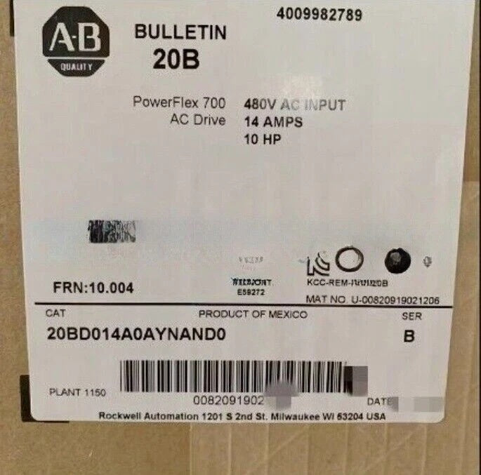 Allen-Bradley 20BD014A0AYNAND0 PowerFlex 700 AC Drive 480V 14A 10HP