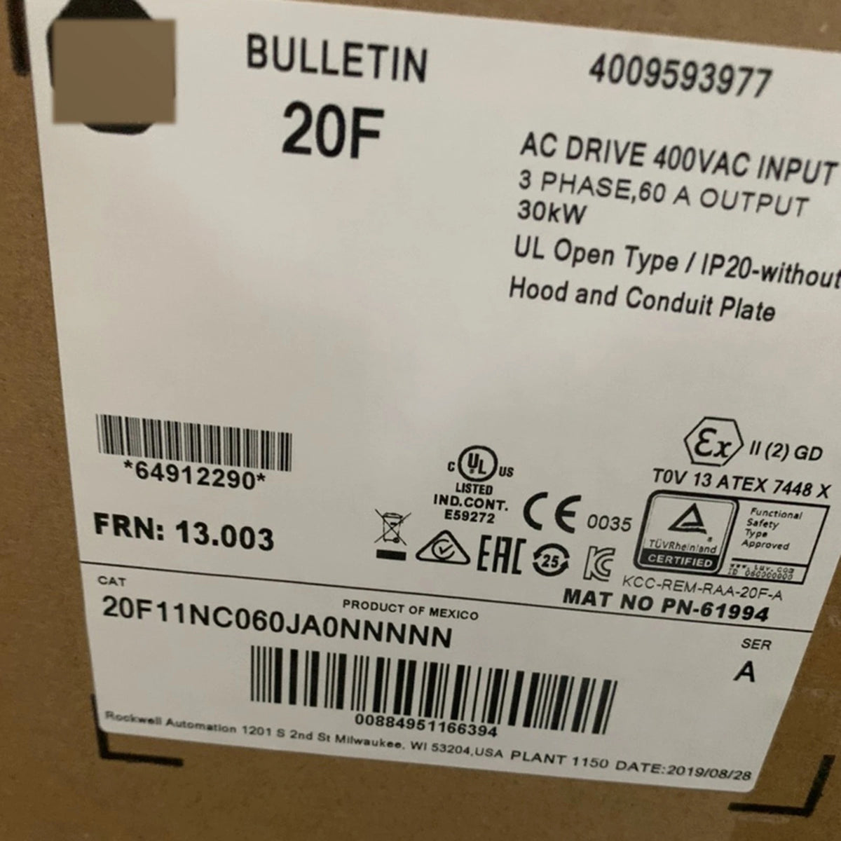 Allen-Bradley 20F11NC060JA0NNNNN PowerFlex 753 AC Drive 400V 60A 30kW