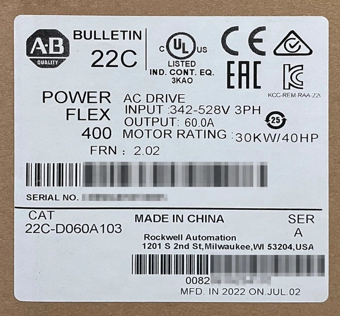 Allen-Bradley 22C-D060A PowerFlex 400 AC Drive 30kW 60A