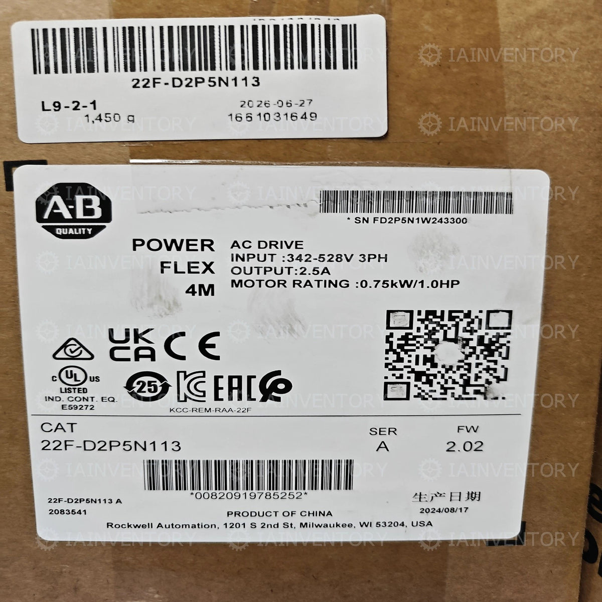 Allen-Bradley 22F-D2P5N113 PowerFlex 4M AC Drive 0.75kW 2.5A 480VAC