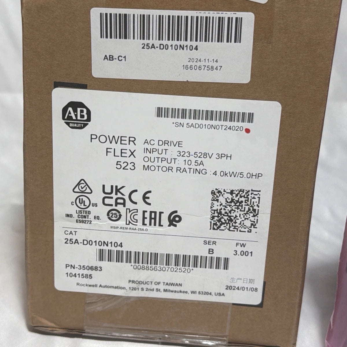 Allen-Bradley 25A-D010N104 PowerFlex 523 AC Drive 4kW 10.5A 380-480VAC
