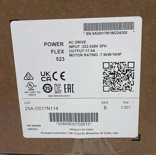 Allen-Bradley 25A-D017N114 PowerFlex 523 AC Drive 7.5kW 17A 380-480VAC