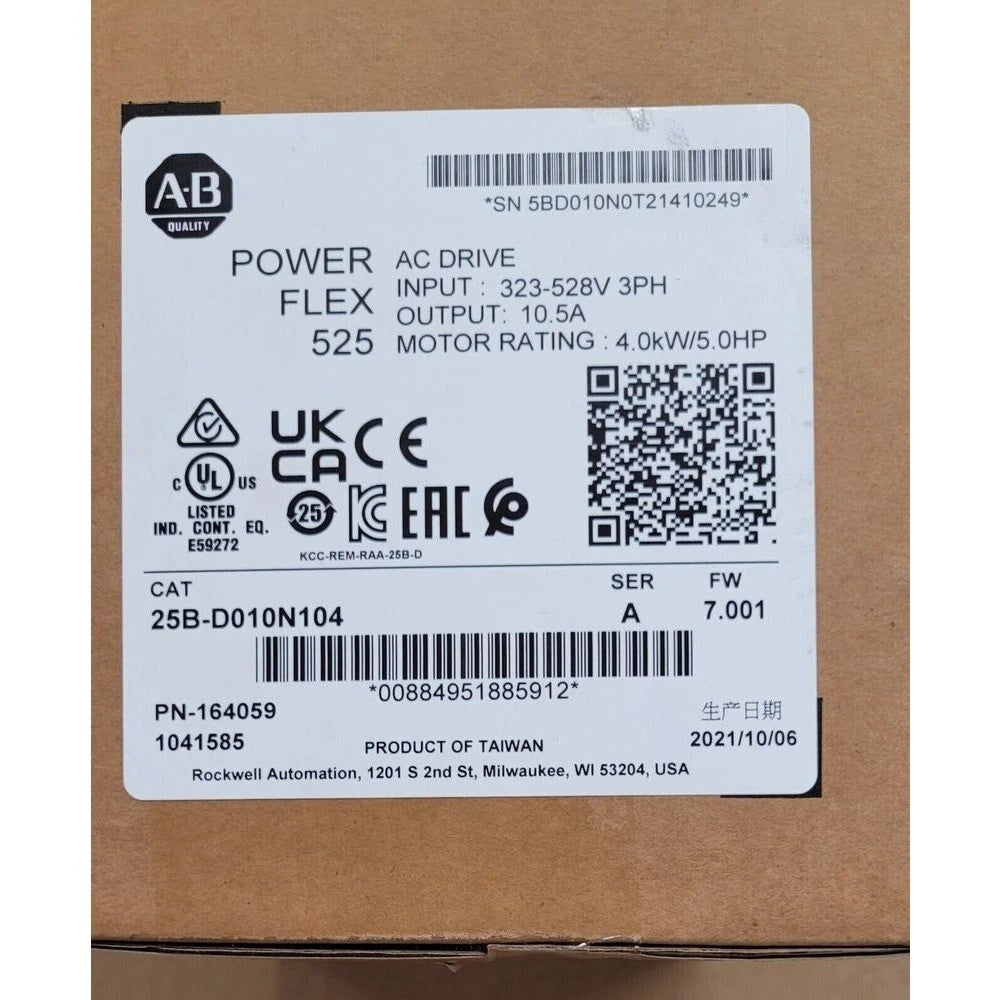 Allen-Bradley 25B-D010N104 PowerFlex 525 AC Drive 4kW 10.5A 380-480VAC