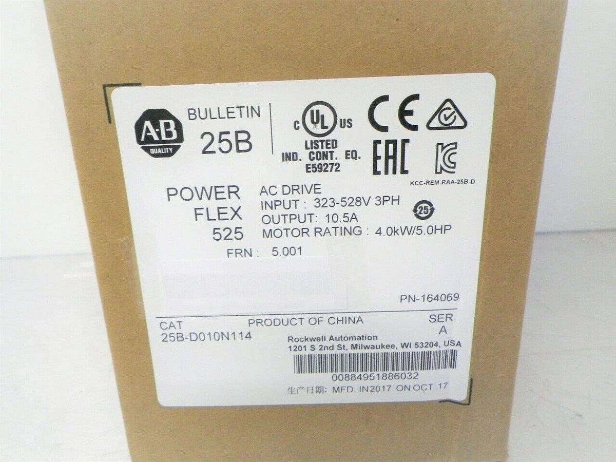 Allen-Bradley 25B-D010N114 PowerFlex 525 AC Drive 4kW 10.5A 380-480VAC