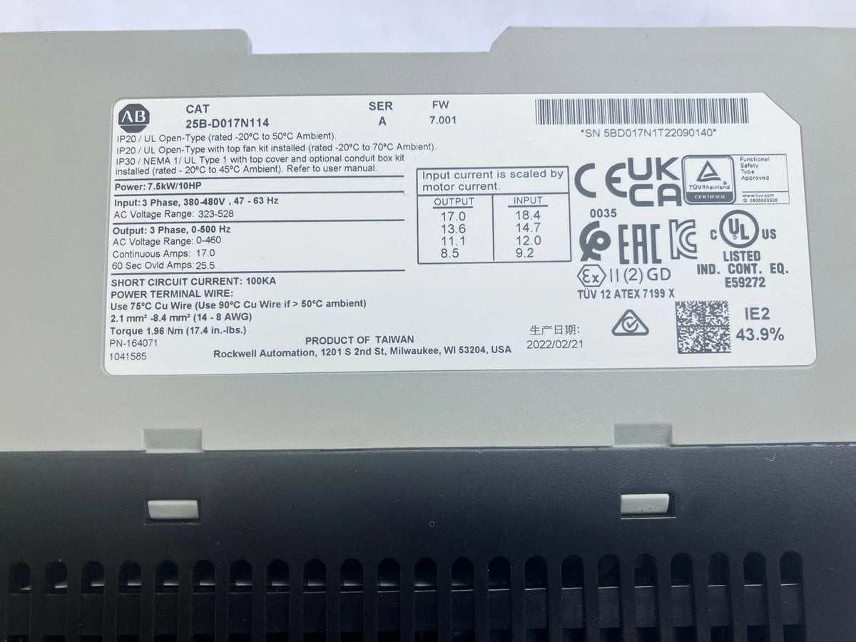 Allen-Bradley 25B-D013N114 PowerFlex 525 AC Drive 5.5kW 13A 380-480VAC