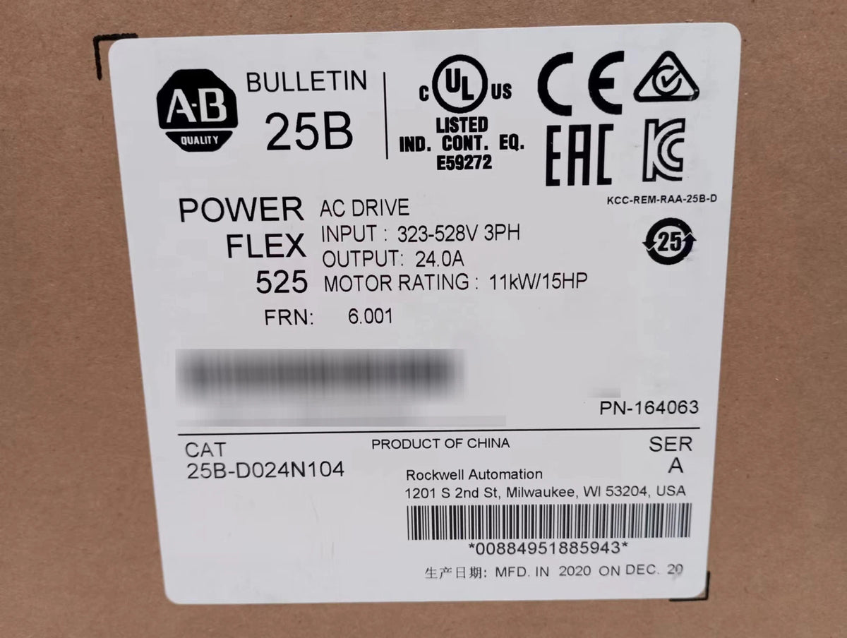 Allen-Bradley 25B-D024N104 PowerFlex 525 AC Drive 11kW 24A 380-480VAC