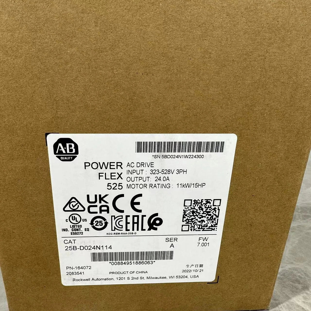 Allen-Bradley 25B-D024N114 PowerFlex 525 AC Drive 11kW 24A 380-480VAC
