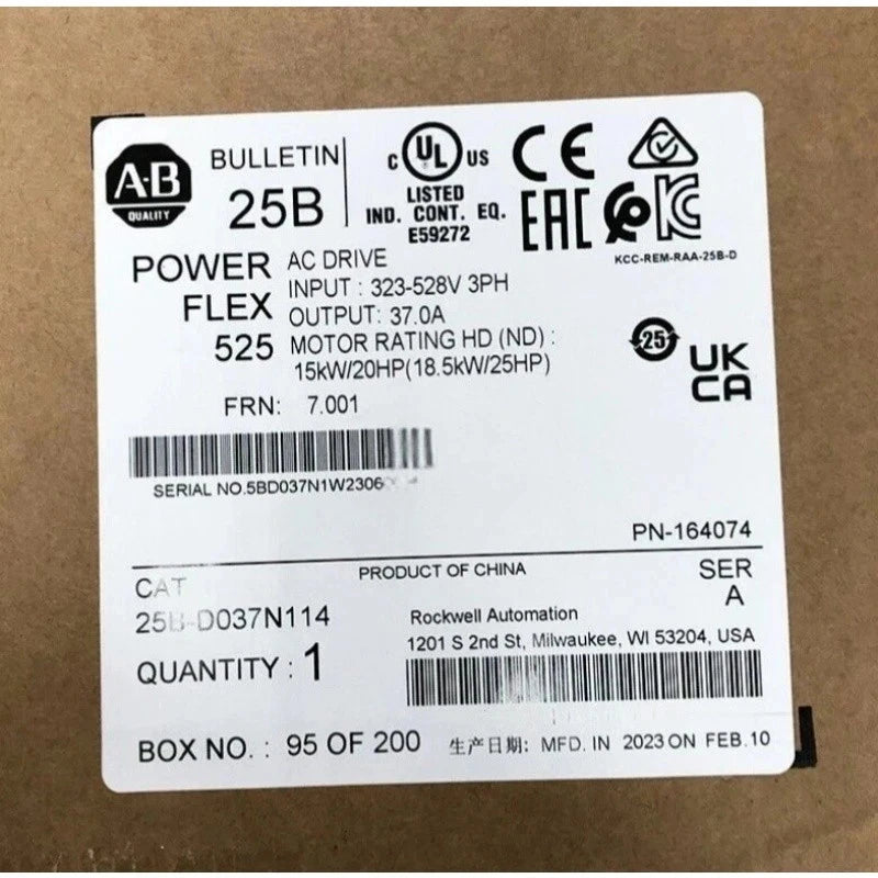 Allen-Bradley 25B-D037N114 PowerFlex 525 AC Drive 18.5kW 37A 380-480VAC