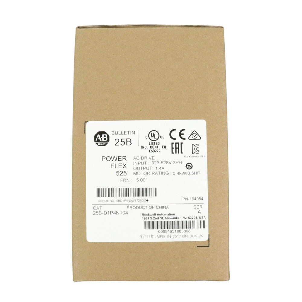 Allen-Bradley 25B-D1P4N104 PowerFlex 525 AC Drive 0.4kW 1.4A 380-480VAC