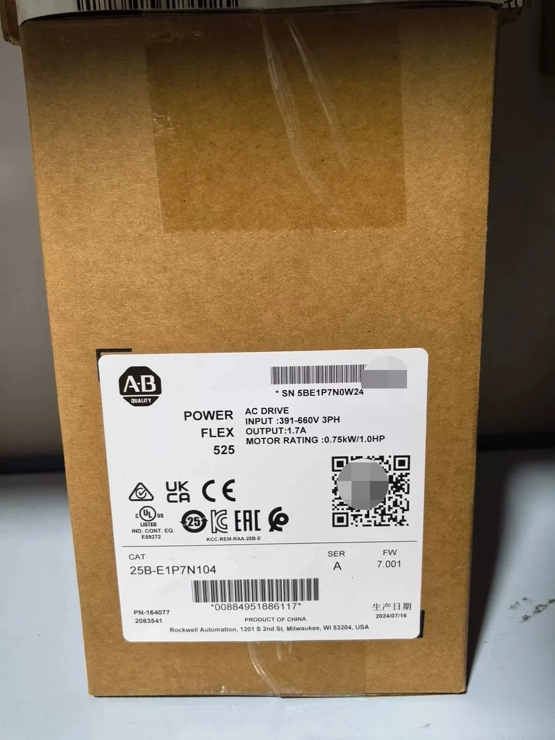 Allen-Bradley 25B-E1P7N104 PowerFlex 525 AC Drive 0.75kW 1.7A 600VAC