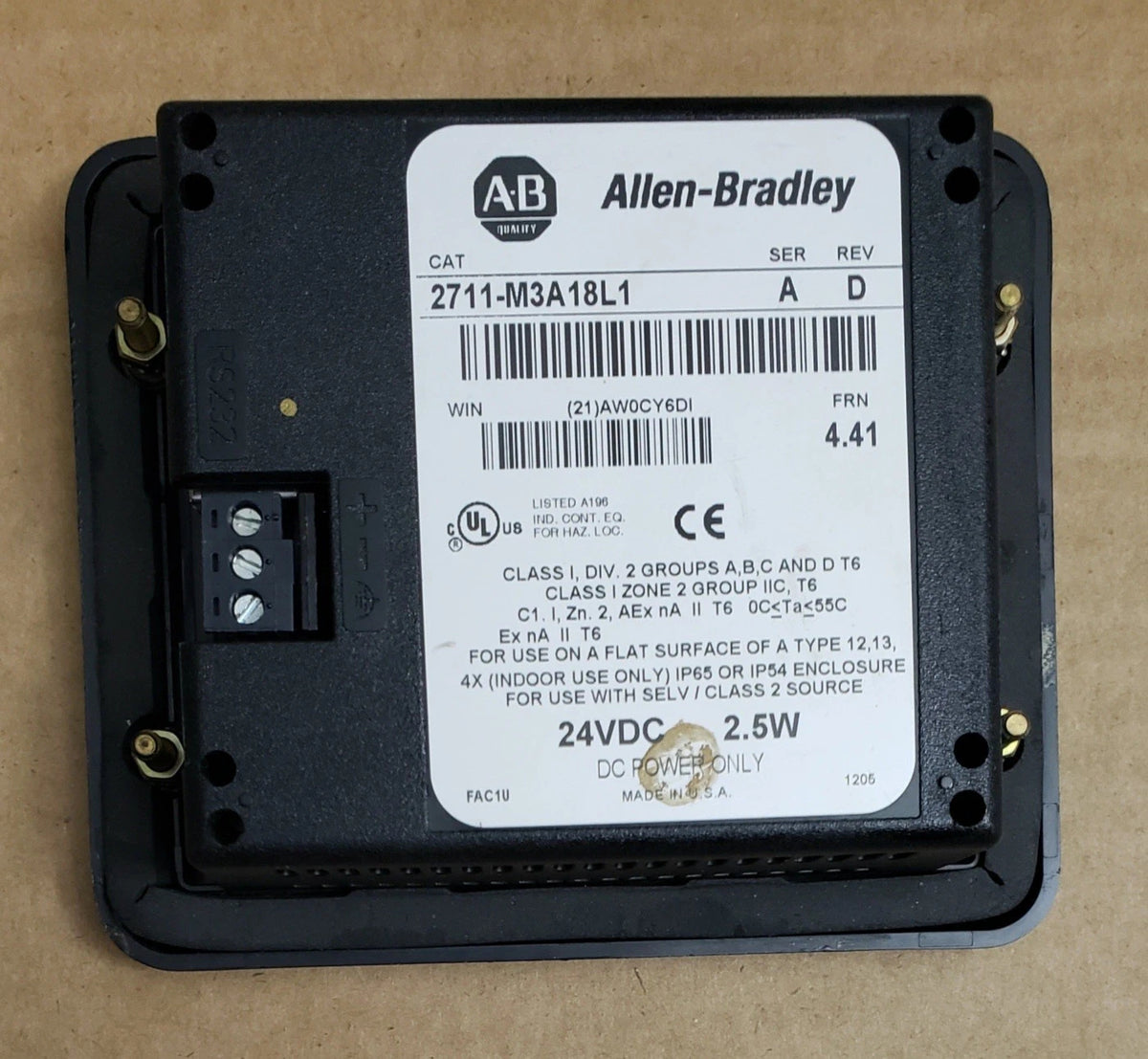 Allen-Bradley 2711-M3A18L1 PanelView 300 HMI 3in Monochrome 24VDC
