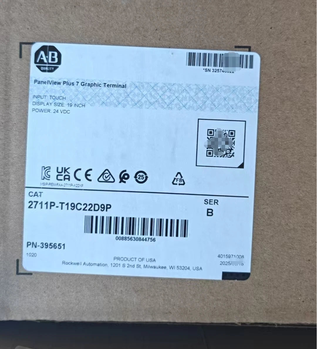 Allen-Bradley 2711P-T19C22D9P PanelView Plus 7 HMI 19in Touch 24VDC
