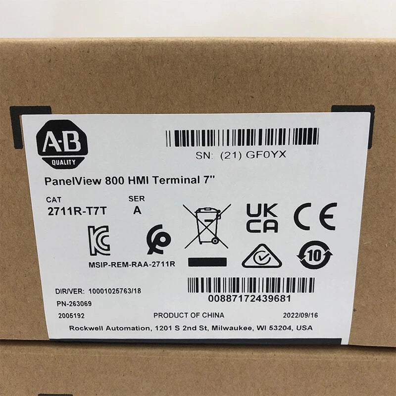 Allen-Bradley 2711R-T7T PanelView 800 HMI 7in Touch 800x480 24VDC