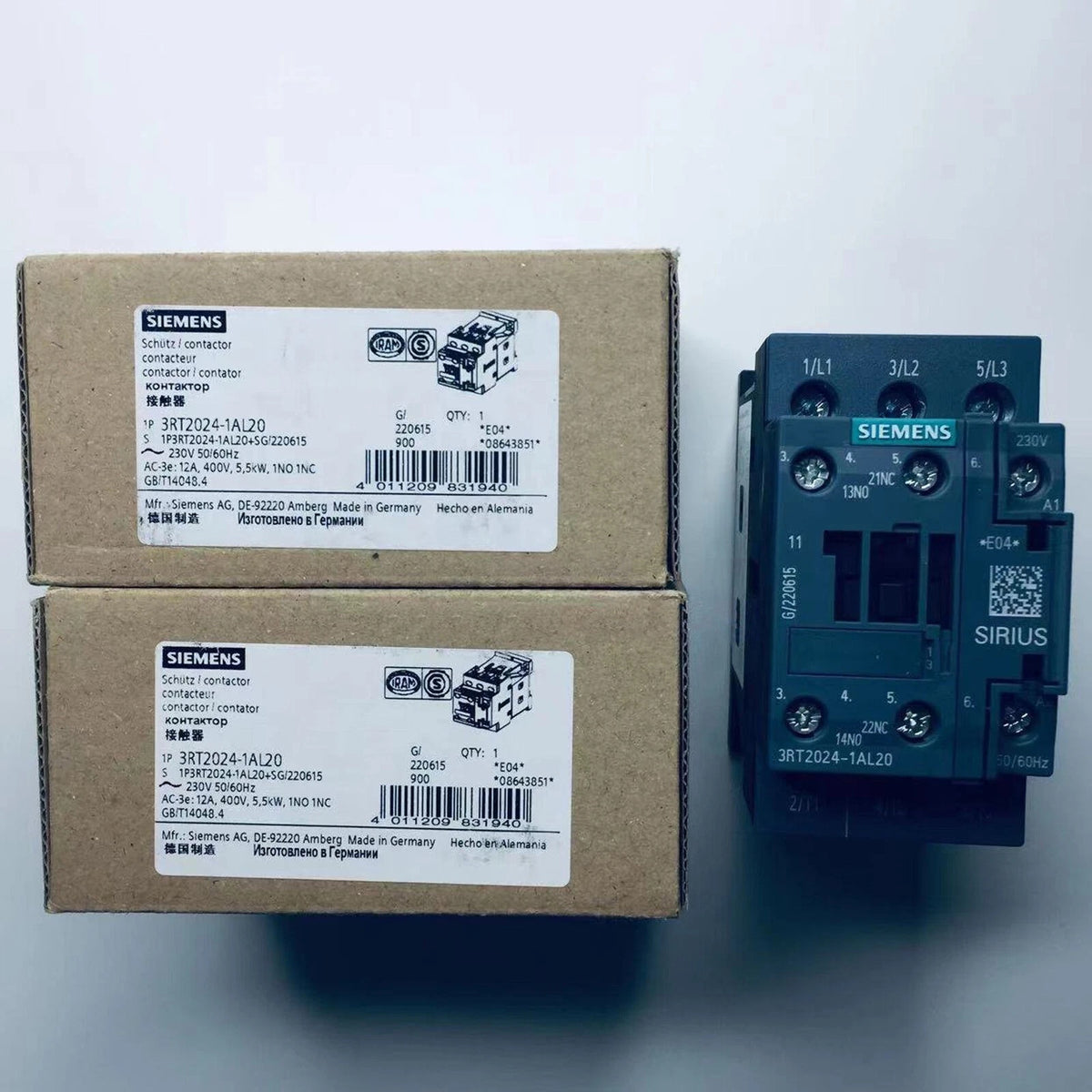 SIEMENS 3RT2024-1AL20 Contactor 12A 5.5kW 230VAC