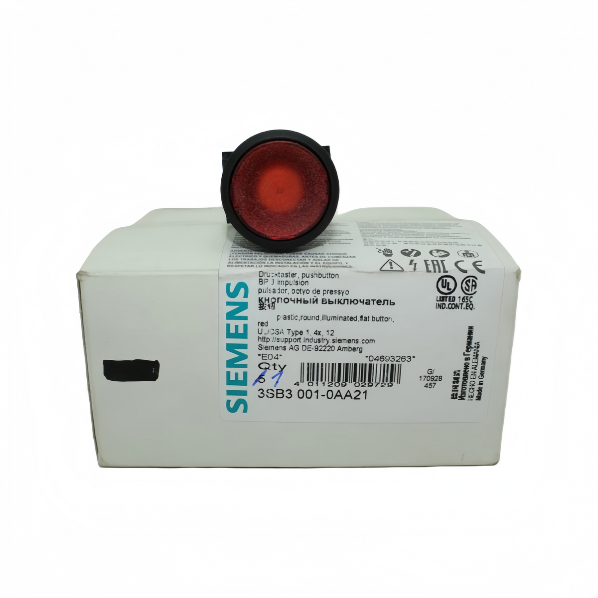 SIEMENS 3SB3001-0AA21 SIRIUS Illuminated Pushbutton 22mm Red IP66