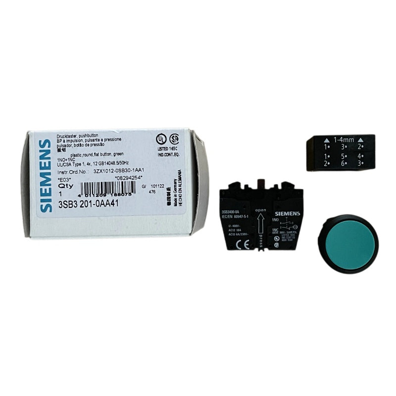 SIEMENS 3SB3001-0AA41 Illuminated Pushbutton 22mm Green Momentary