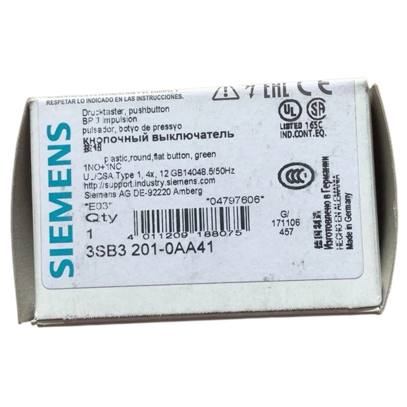 SIEMENS 3SB3001-0AA41 Illuminated Pushbutton 22mm Green Momentary