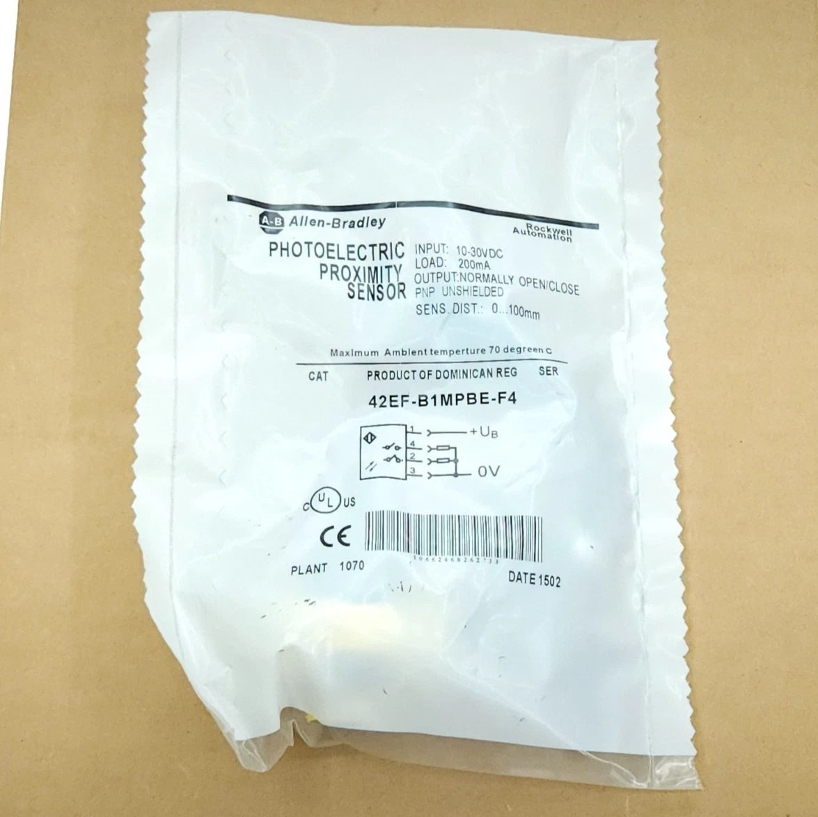 Allen-Bradley 42EF-B1MPBE-F4 Photoelectric Sensor 100mm 10.8-30VDC PNP