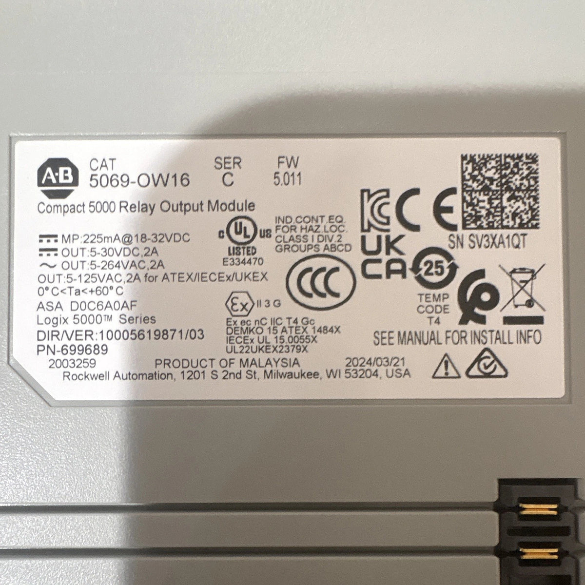Allen-Bradley 5069-OW16 Output Module 16-Point Relay 5-264V AC