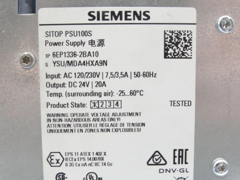 SIEMENS 6EP1336-2BA10 Power Supply Module 120-230VAC 24VDC 20A
