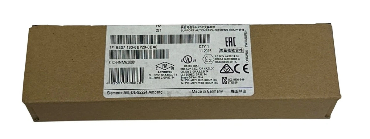 SIEMENS 6ES7193-6BP20-0DA0 PLC Module 24 VDC 15x141x35 mm