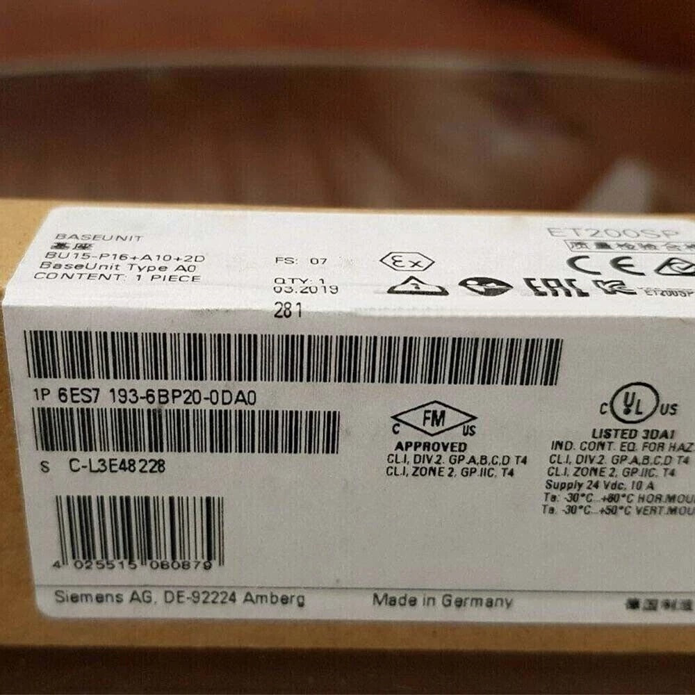 SIEMENS 6ES7193-6BP20-0DA0 PLC Module 24 VDC 15x141x35 mm