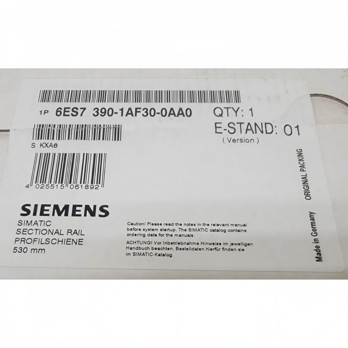 SIEMENS 6ES7390-1AF30-0AA0 S7-300 Mounting Rail 530mm Aluminum