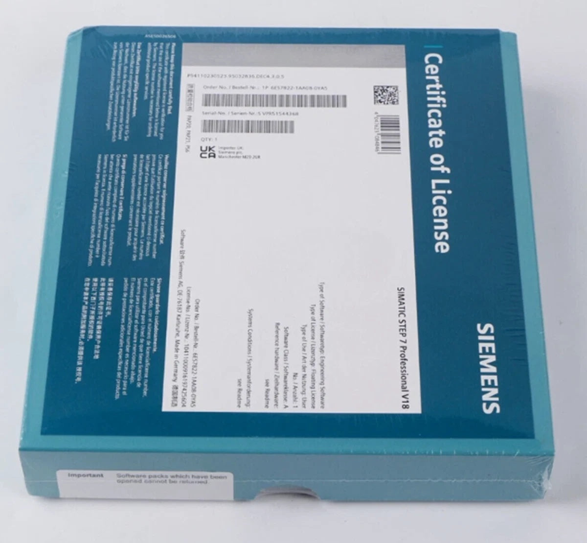 SIEMENS 6ES7822-1AA08-0YA5 System Software/Module STEP 7 Professional V18