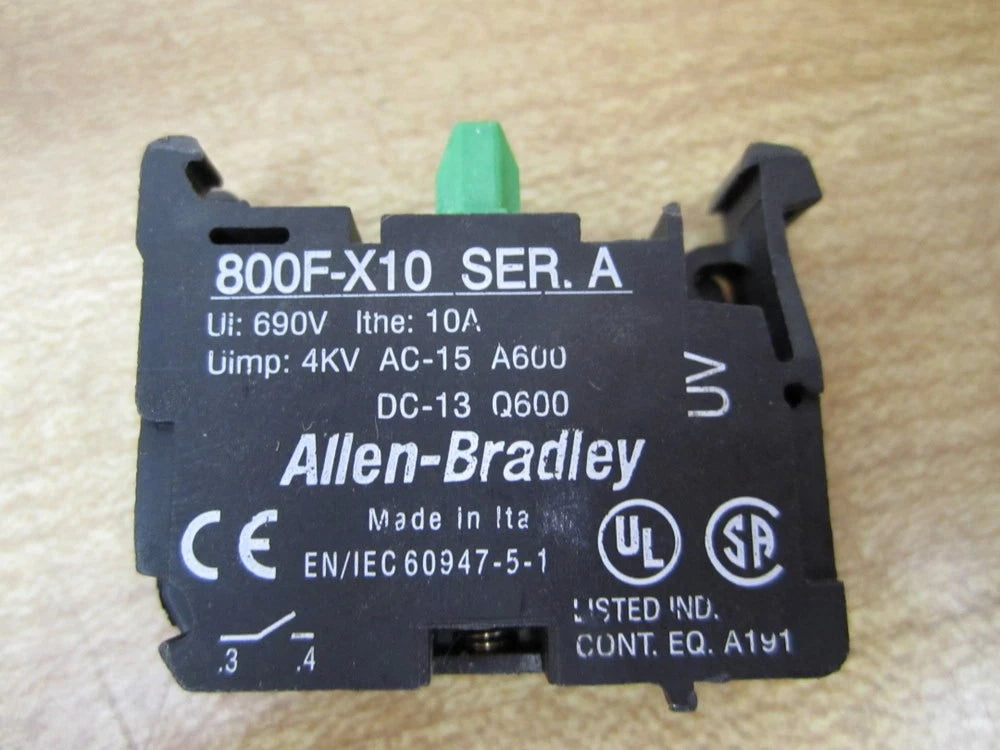 Allen-Bradley 800F-X10 Contact Block 1NO 10A 600V Screw Terminal