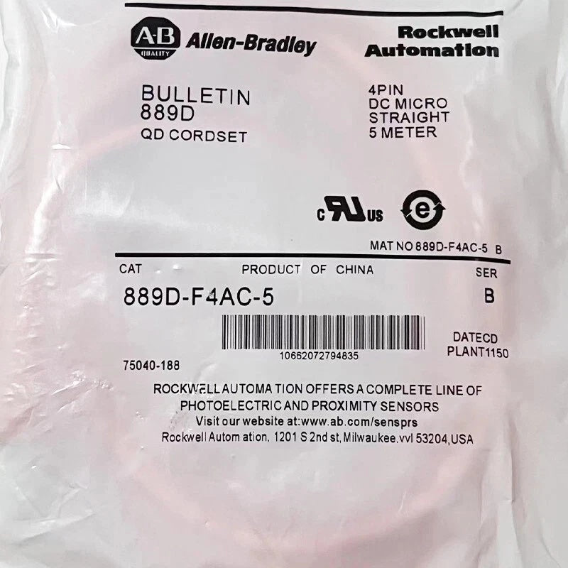 Allen-Bradley 889D-F4AC-5 Sensor Connection Cable M12 4-Pin 5m
