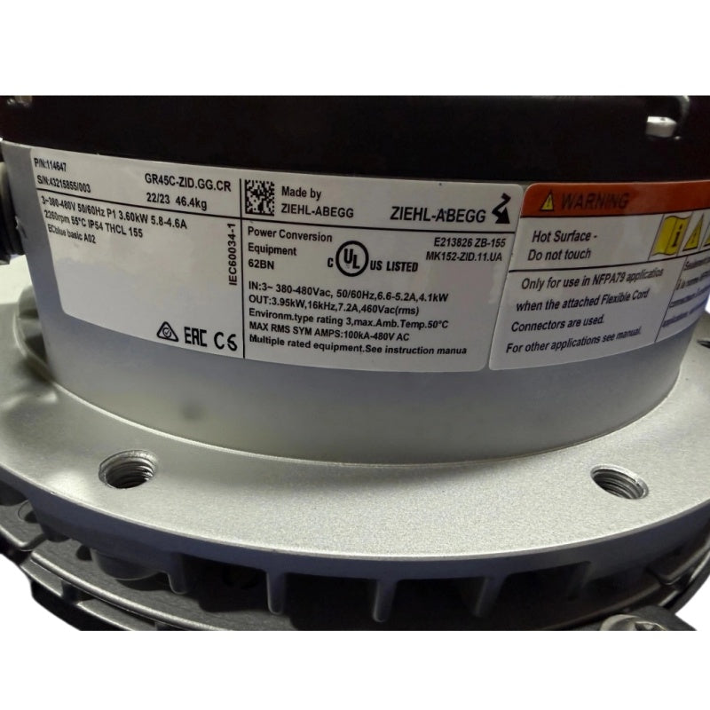 ZIEHL-ABEGG GR45C-ZID.GG.CR Centrifugal Fan 380-480V 5.2kW 2570rpm