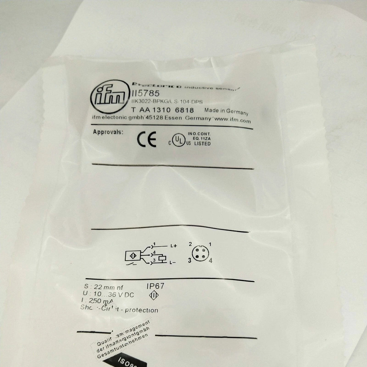 IFM II5785 Inductive Sensor 22mm 10-36VDC PNP NO