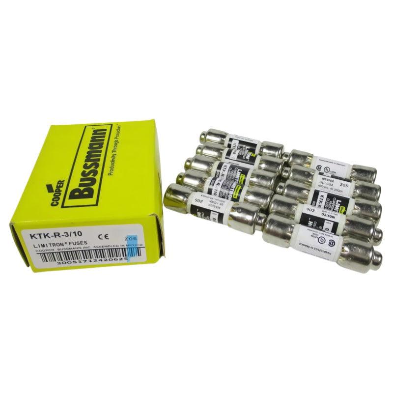 Eaton Bussmann KTK-R-3/10 Fuse, 0.3A, 600VAC, Class CC Fast-Acting