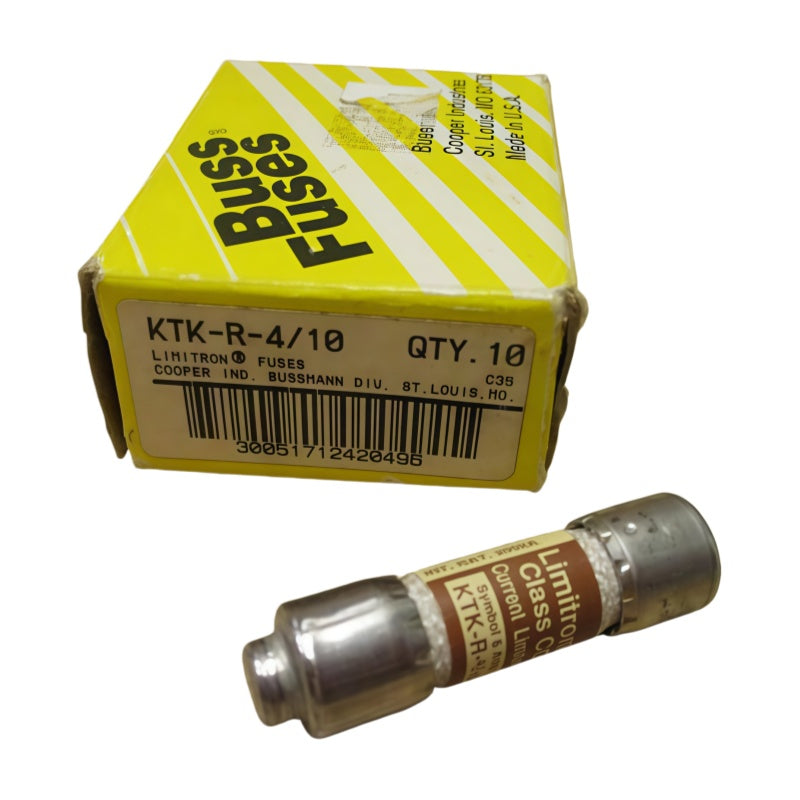 Eaton Bussmann KTK-R-4/10 Fuse, 0.4A, 600VAC, Class CC Fast-Acting