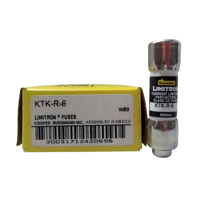 Eaton Bussmann KTK-R-6 Fuse, 6A, 600VAC, Class CC Fast-Acting