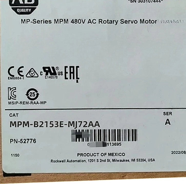Allen-Bradley MPM-B2153E-MJ72AA Servo Motor 460V 2250RPM 215mm Frame