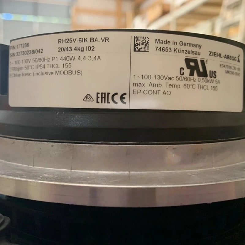 ZIEHL-ABEGG RH25V-6IK.BA.VR Centrifugal Fan 250mm 200-277VAC 660W
