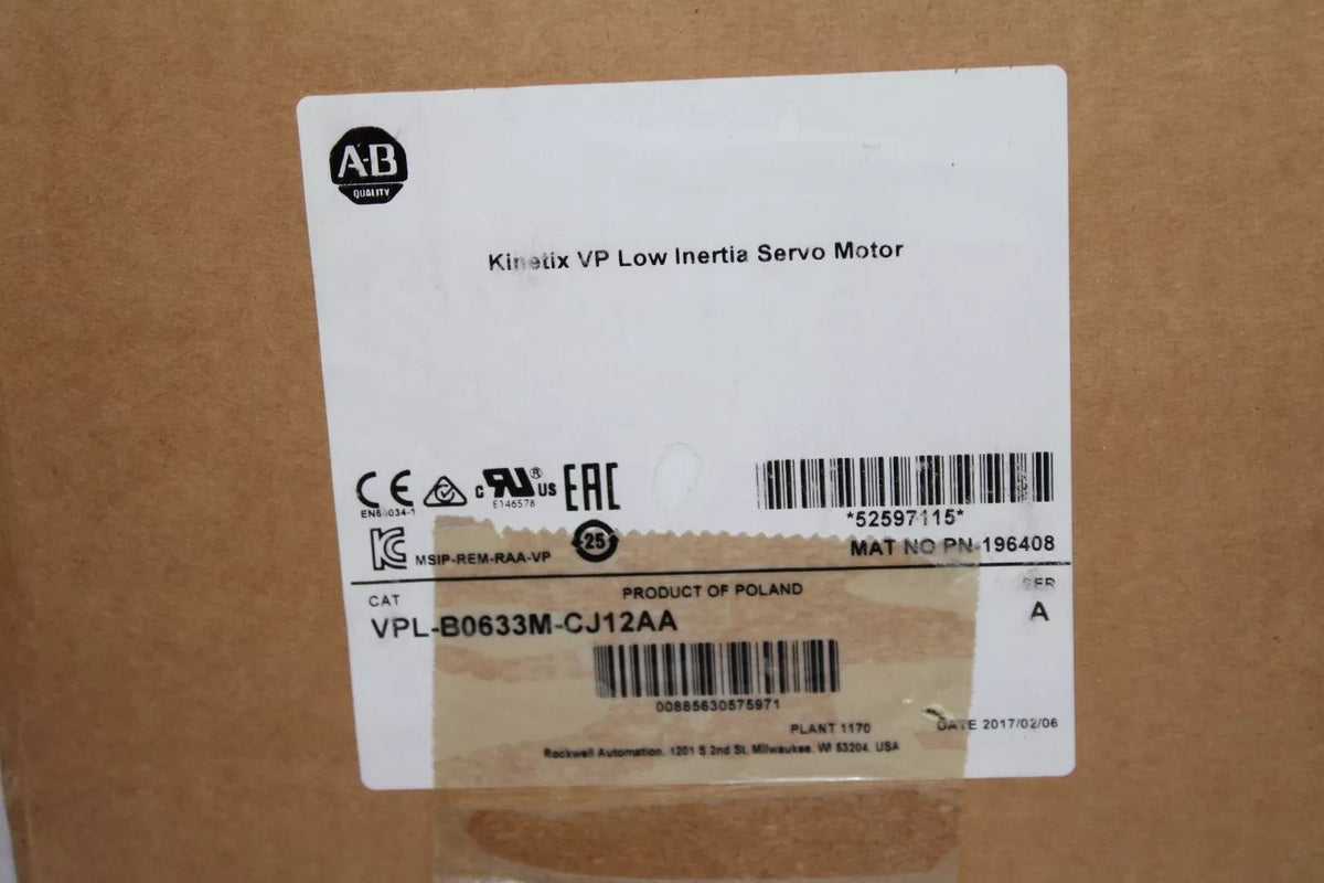 Allen-Bradley VPL-B0633M-CJ12AA Kinetix VP Low Inertia Servo Motor 63mm Frame