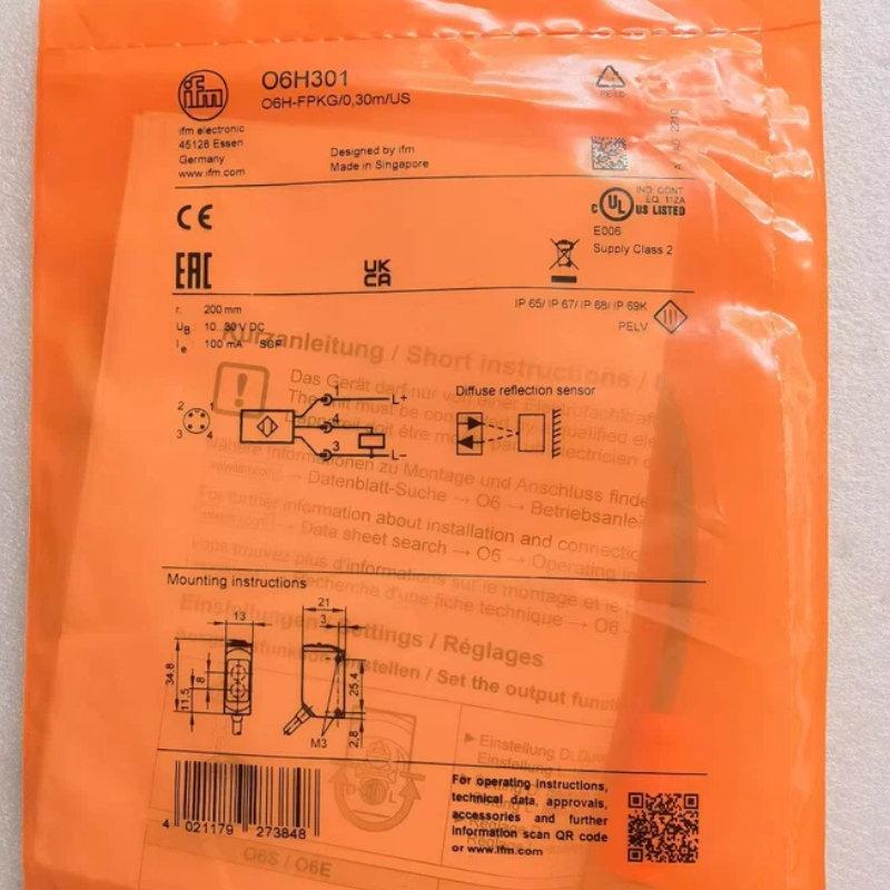IFM O6H301 Diffuse Reflection Sensor with Background Suppression PNP IP69K Industrial Supplier Fast Delivery
