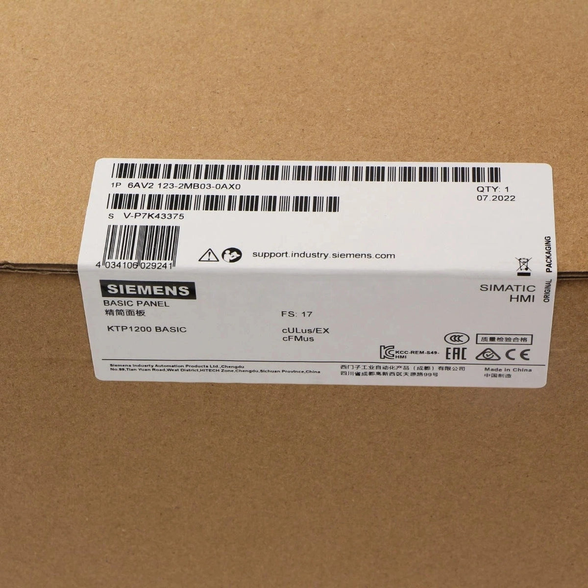 SIEMENS 6AV2123-2MB03-0AX0 KTP1200 Basic HMI Touch Panel 12in 24VDC